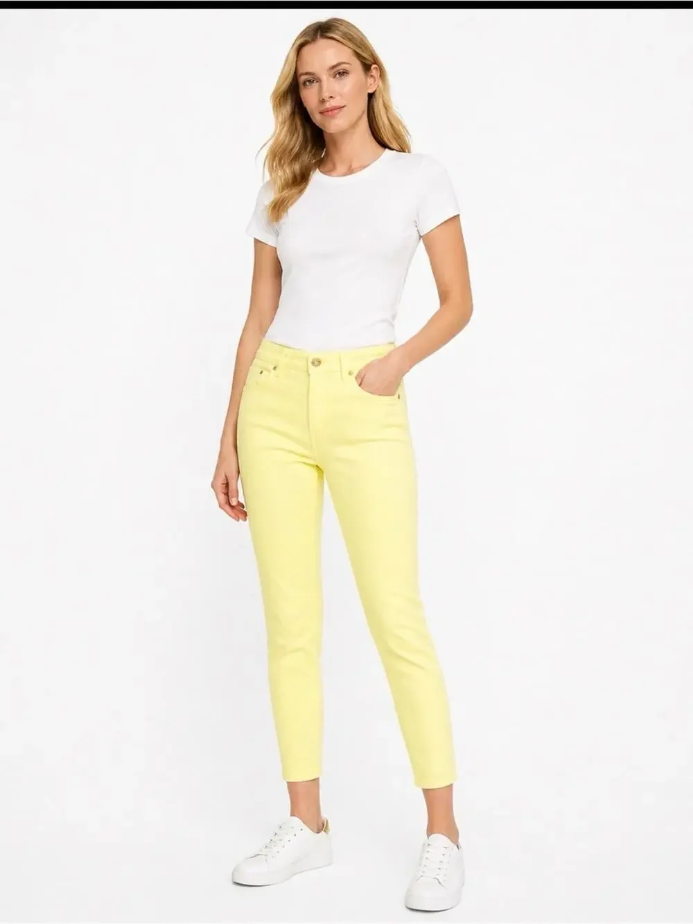 Michael Kors Izzy Crop Skinny Jeans Yellow Size 8 High Rise Stretch Denim